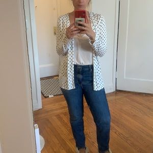 RTO LOOK: Black and white polka dot wrap shirt